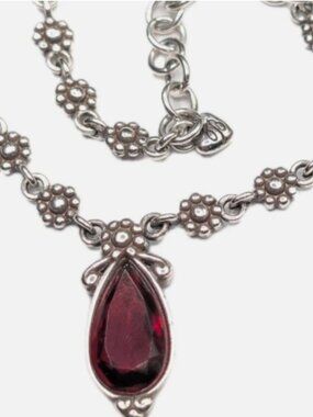✨Vintage Retired Brighton La Vie En Rose Red Crystal Teardrop Flower Necklace